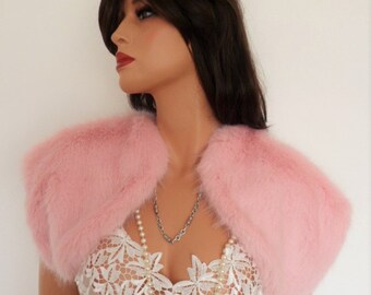 SALE/luxury faux fur bolero, shrug, wrap, stole in pale pink 'mink' style fur