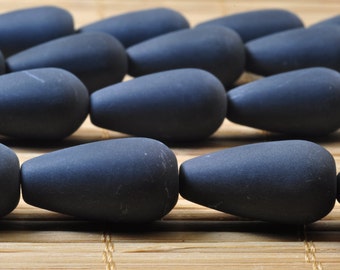 19 pcs of Black Onyx matte teardrop beads in 10x20mm
