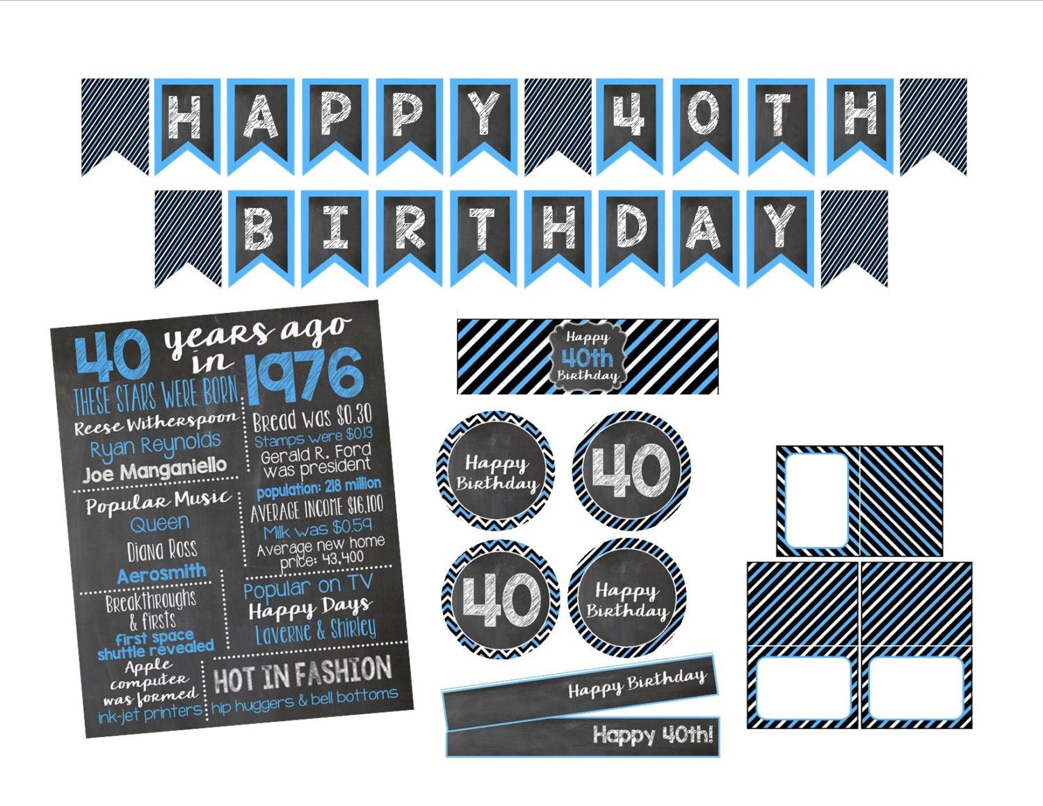 40th Birthday Decorations-Printable Items by StephAnnDesigns