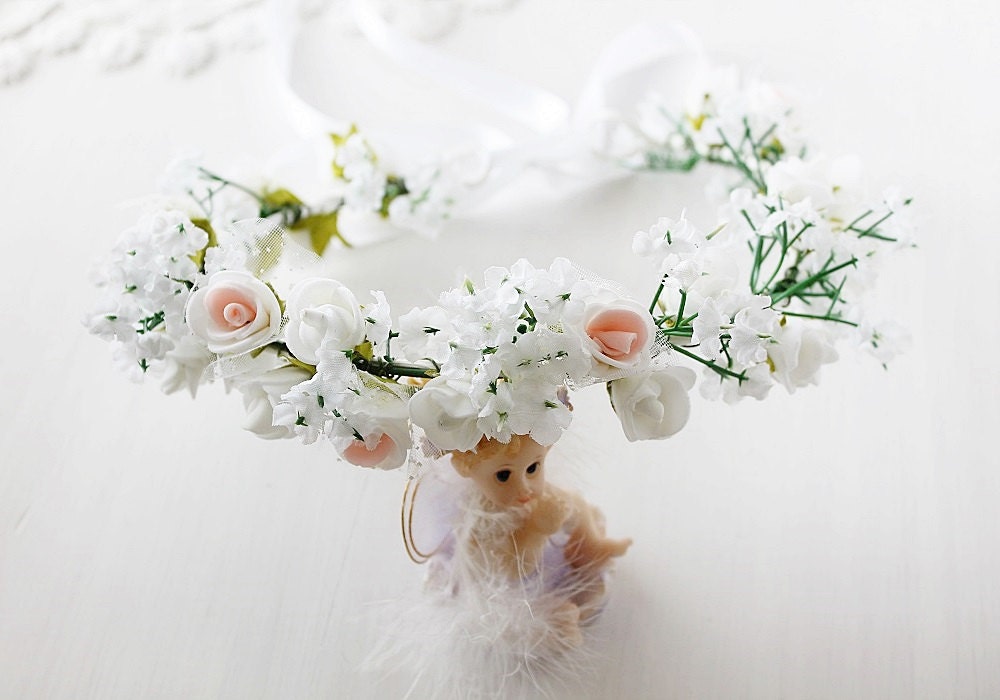 Baby's Breath & Rose Crown Flower Girl Crown Toddler