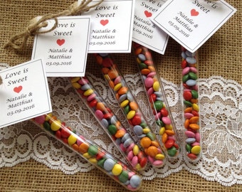 Test tube favours -Love is sweet - Wedding favours - Party favours - childrens favours