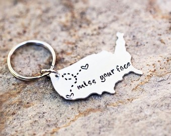 USA Keychain, Long Distance Relationship Keychain, BFF Gift, Choose your states, custom made, BFF gift, girlfriend gift, going away gift