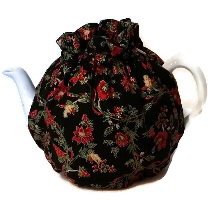 Teapot cozy Christmas themed tea warmer with Red poinsettias