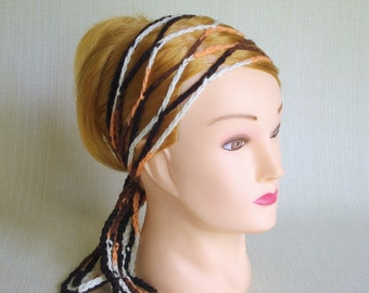 Boho Crochet hair scarf Hippie headband head wrap Gypsy head scarf Womens hair accessory Skinny headscarf Trellis headband Gift for her
