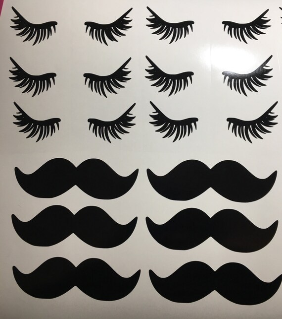 1 Set Of 6 Lashes OR Staches Vinyl Decals Party Favors Your