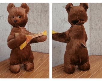 Vintage WIND UP Toy BEAR Russian,Soviet,Ussr,Cccp,Animal Automation Doll,Playing on Balalaika,Collectible,Late 50's