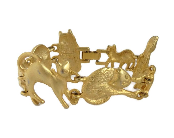 AJC Cat Bracelet, Vintage Satin Gold Tone Link Bracelet