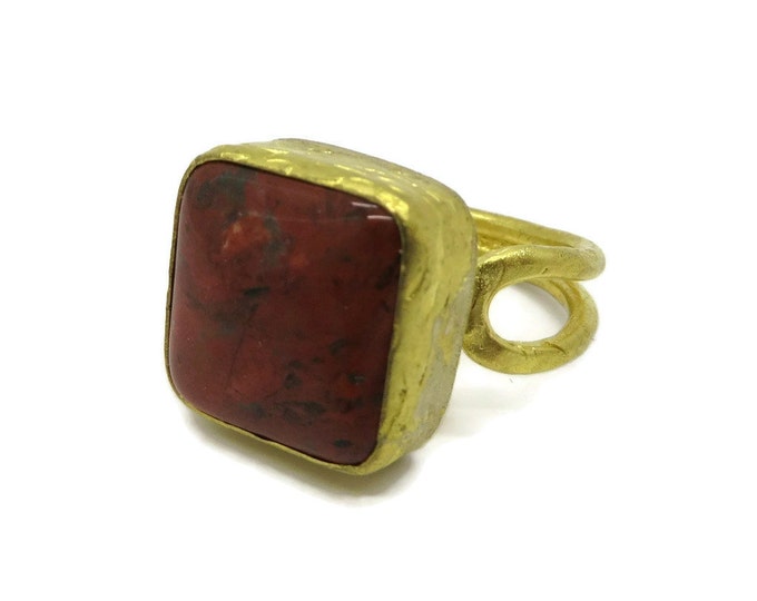 Red Turquoise Ring, Vintage Gold Plated Sterling Silver Red Gemstone Ring, Size 8