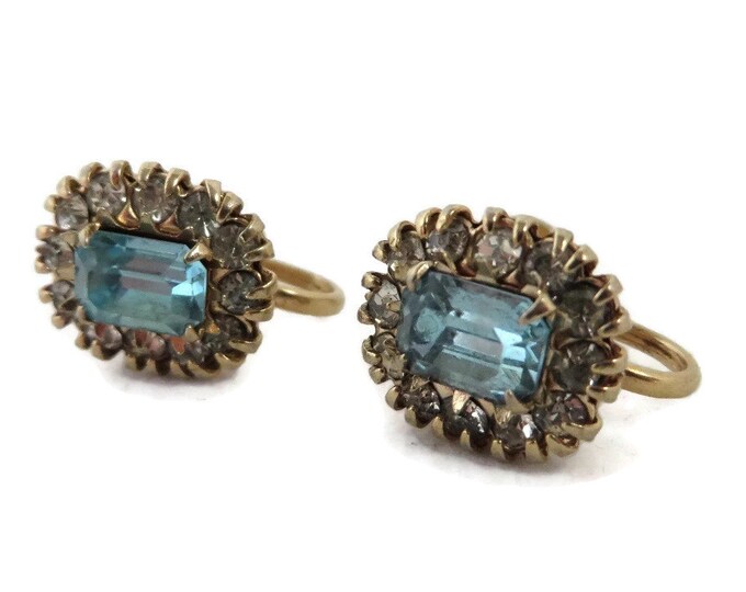 Vargas Rhinestone Earrings, Vintage Blue Earrings, Aquamarine Screwback Earrings, Signed Vargas Jewelry, Bridal Earrings, Anniversary Gift Vargas Rhinestone Earrings, Vintage Blue Earrings, Aquamarine Screwback Earrings, Signed Vargas Jewelry, Bridal Earrings, Anniversary Gift