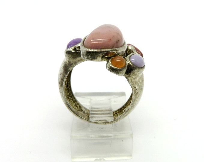 Rhodonite and Jasper Sterling Silver Ring, Vintage Statement Ring, Size 7