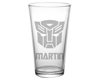 Personalized Transformer Autobot Pint Glass - Autobot Logo Glass - Custom Etched Transformer Autobot Glass - Autobots