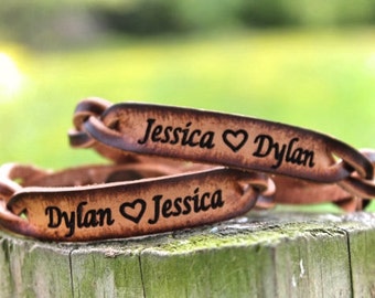 Personalized Leather Bracelet, (One Bracelet), His or Her Bracelet, boyfriend gift, girlfriend gift, wedding gift, Names Engraved Free!
