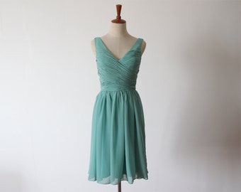 Free Shipping Grey Jade Knee-length Bridesmaid Dress Short Chiffon Dress with Straps Ready to Ship