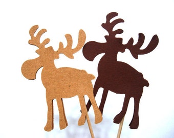 Set of 24Pcs - Kraft, Brown 'Moose' Party Picks, Cupcake Toppers, Toothpicks, Food Picks