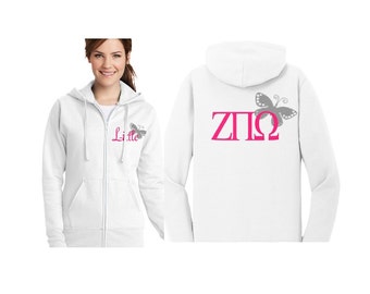Big Little Sorority Hoodie Jacket - Glitter Design - Long Sleeve Personalized College Jacket - Custom - The Applewood Lane
