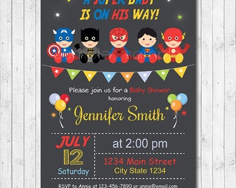 Superhero Baby Shower Invitation, Super hero Invitation, Superheroes baby shower Invite, chalkboard, printable