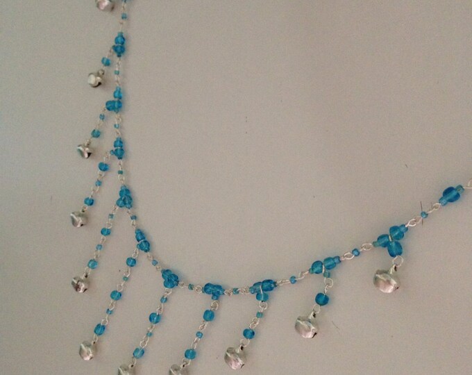 blue & silver beaded bell necklace