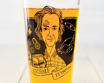 Richard Feynman Beer Glass | Pint Glass, Genius, Heroes of science, Nerdy physics gift for him or her, inventor and physicist, atomic bomb