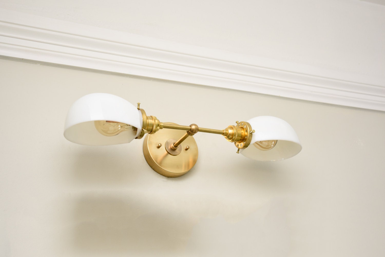 Free Shipping Wall Sconce Vanity Gold Brass 2 Bulb With White