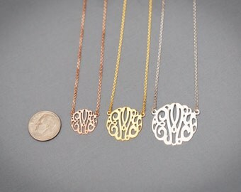 Small Gold Plated (Yellow, White, Rose Gold) Classic Monogram Necklace - 0.6", 0.8", 1"