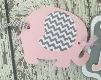 Chevron Elephant Baby Shower Banner, Pink and Gray Baby Shower Banner