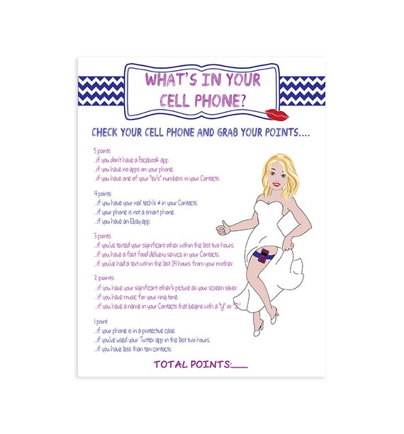 Bridal Shower Game What's in your Cell Phone by TheVintagePen