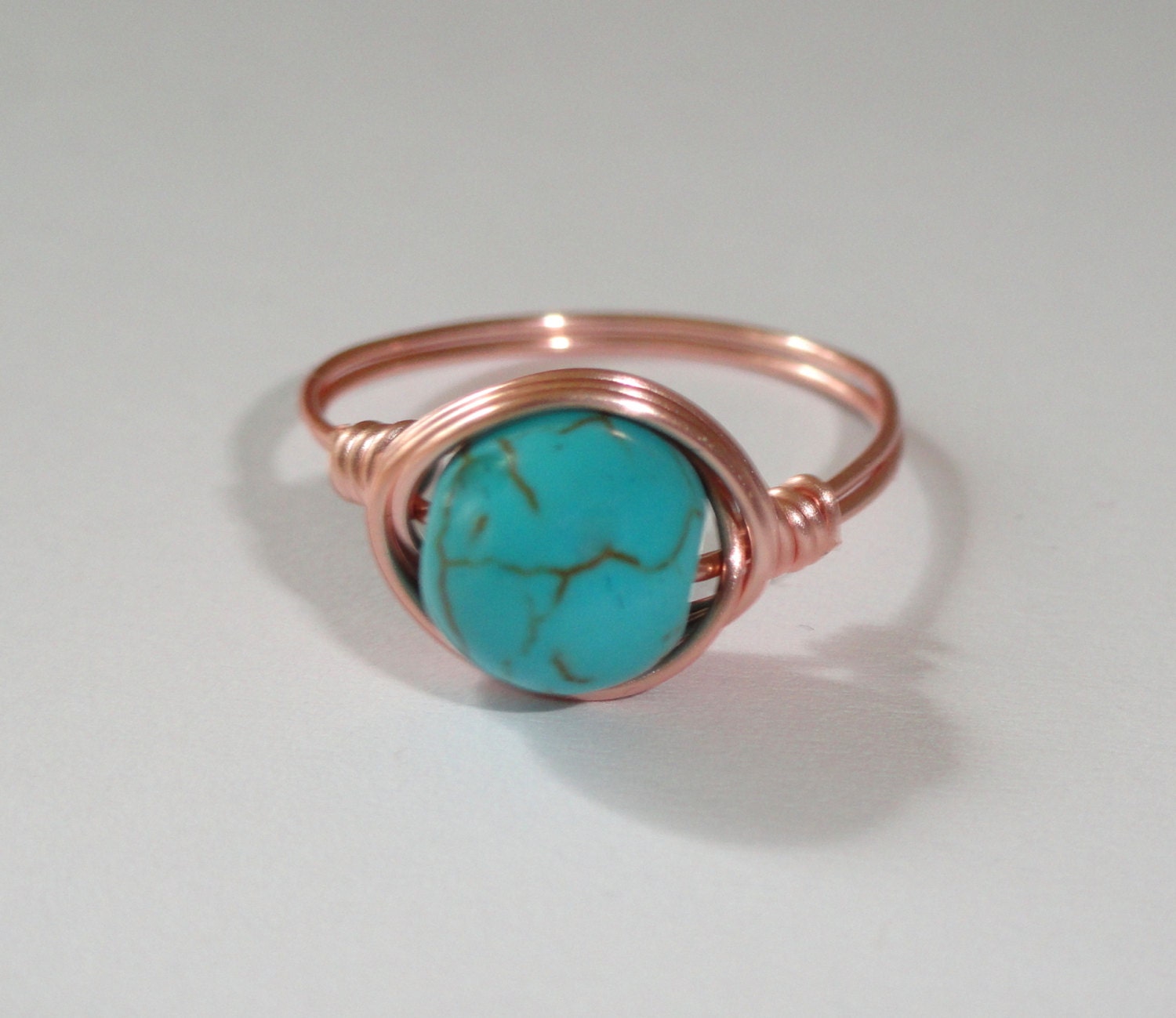 Rose gold turquoise ring Turquoise wire wrapped ring