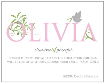 OLIVIA Name Art Canvas with Name Meaning and Scripture Verse