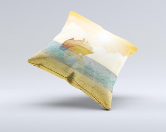The Vintage Cruise ship at Dusk ink-Fuzed Decorative Throw Pillow