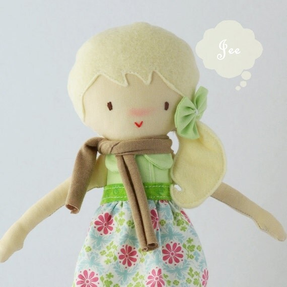 10 inches Fabric Doll with a jersey knit scarf by JEEoliver