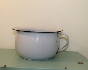 Vintage Enamel Blue and White Chamber Pot