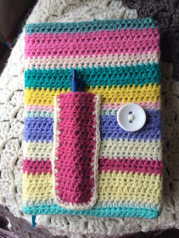 Crochet Notebook Cover with pen by ManbyKnits on Etsy