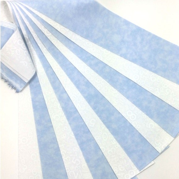 Jelly Roll 20 Fabric Strips Baby Boy Blue White 2.5 x