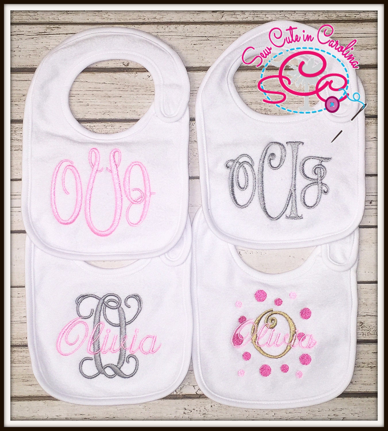 Personalized Baby Girl Monogrammed Bib Set