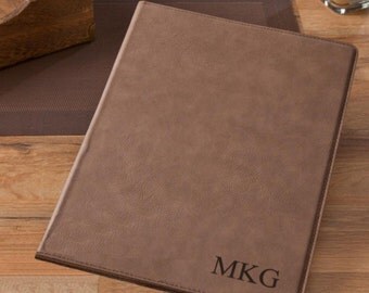 Personalized portfolio mocha microfiber monogrammed engraved custom desk business binder book padfolios legal pad holder cases executive