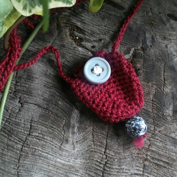 Crochet Necklace Yarn Necklace Crystal Pouch Necklace