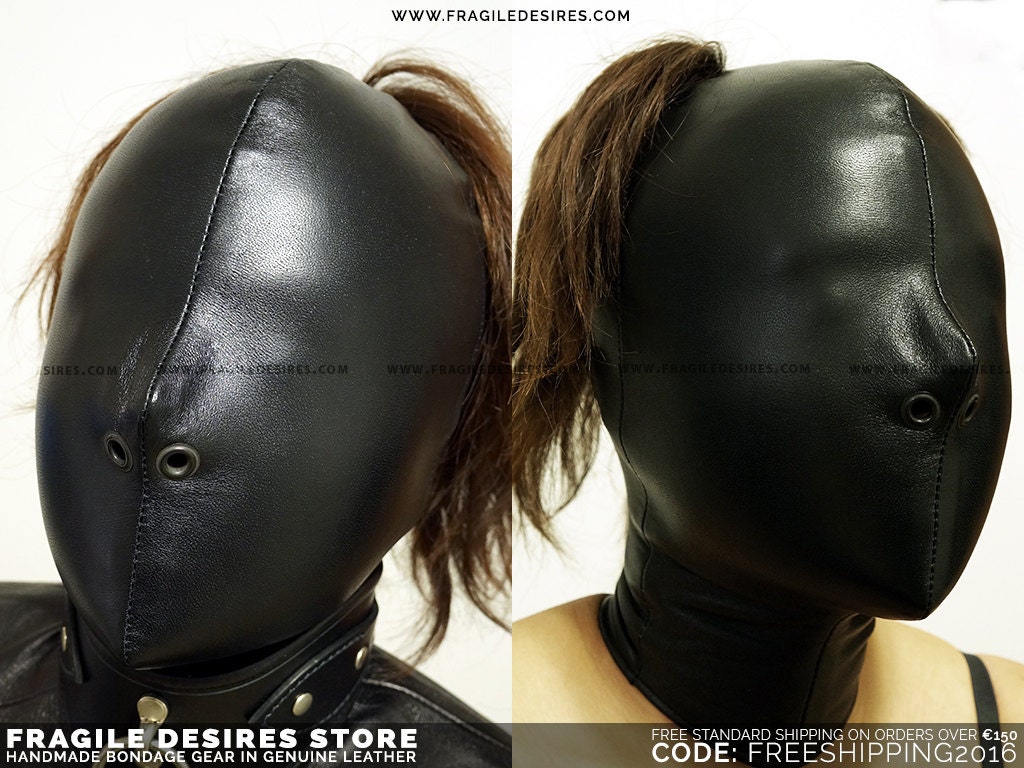  Leather  Bondage Hood Model Full Face Covered 2022 MATURE