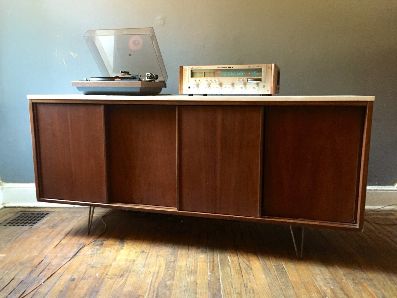 Mid century modern sliding door credenza danish modern media