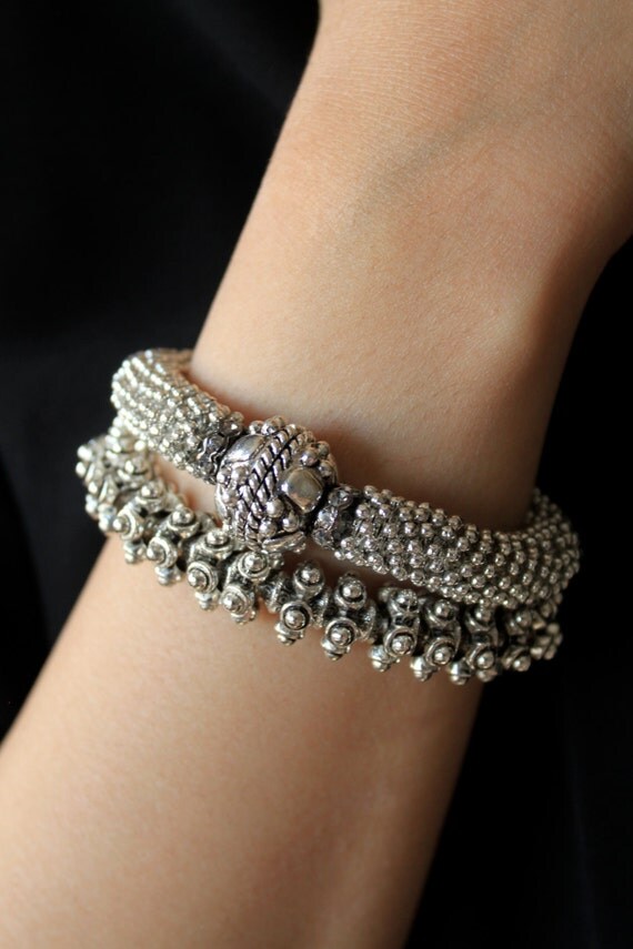 Elastic Silver Bracelet/Silver Plated Bracelet/Boho by SusVintage