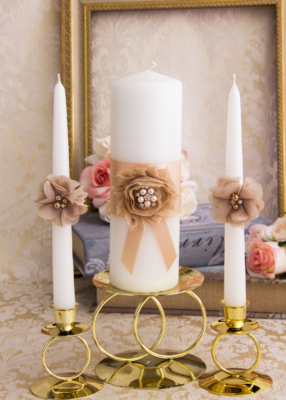 Champagne and Blush Unity Candles Set Champagne Wedding