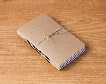 Pocket size inserts, Pack of 3 Kraft notebooks, Midori insert, Travelers notebook, Field notes, Rounded corners, 48 pages