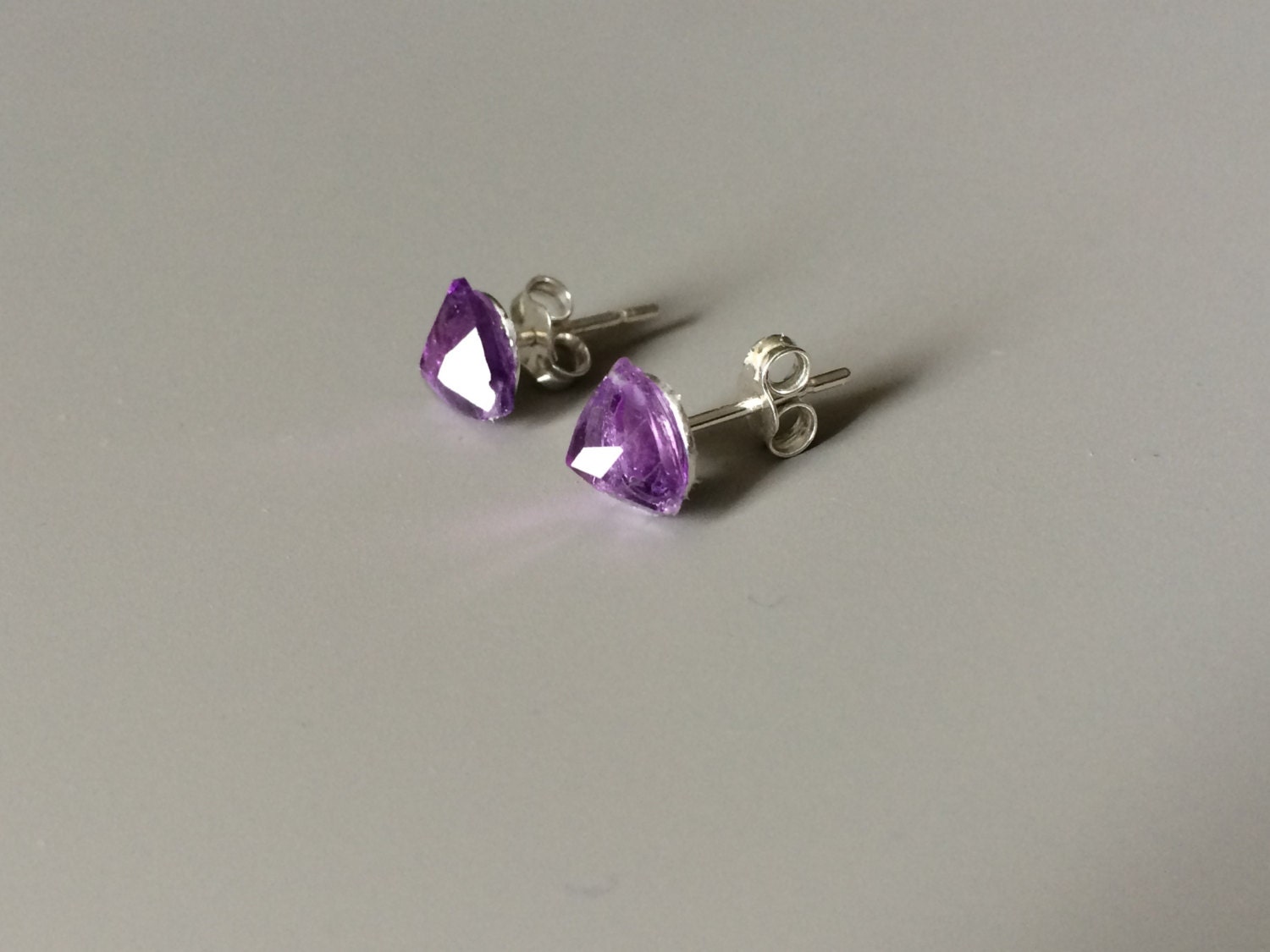 Amethyst Studs Amethyst Earrings Trillion Studs Amethyst