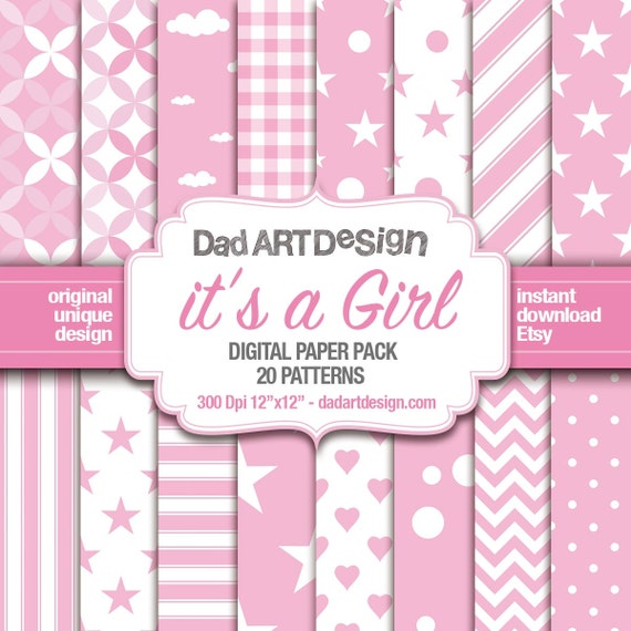 It's a Girl - Baby Shower 18 Patterns Digital Paper Pack