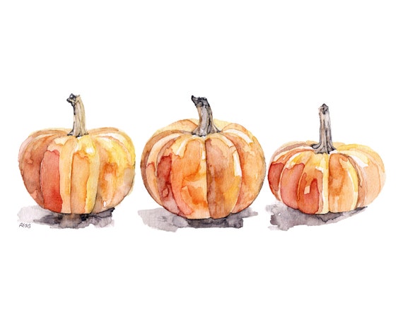 Watercolor Pumpkins Print Painting TitledThree