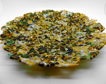 NOW HALF PRICE Shallow fused glass dish Round platter. Gifts for her. Wedding anniversary, housewarming, leaving retirement, birthday ideas