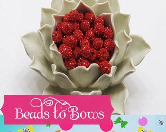 Red 10mm Pave Shamballa beads sparkling rhinestone Disco beads, Polymer clay beads, Bubblegum beads. Bling beads, shinny beads