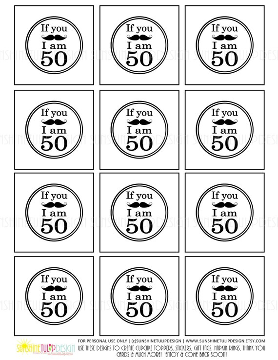 Printable 50th Birthday Cupcake Toppers Printable Mustache