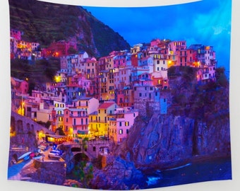 Manarola Tapestry Wall Hanging - Italy Wall Art - Cinque Terre Photography - Wall Decor - Large Wall Art - Travel Photography - Fine Art