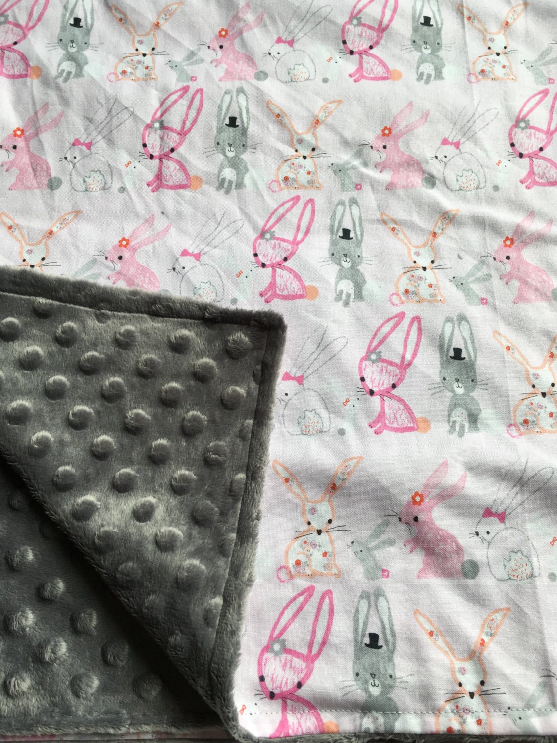 pink Bunny baby blanket bunny nursery gray Blanket Classic
