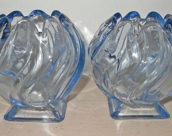 Vintage Bagley Blue Art Deco Glass Vases Art Deco Bagley Vases
